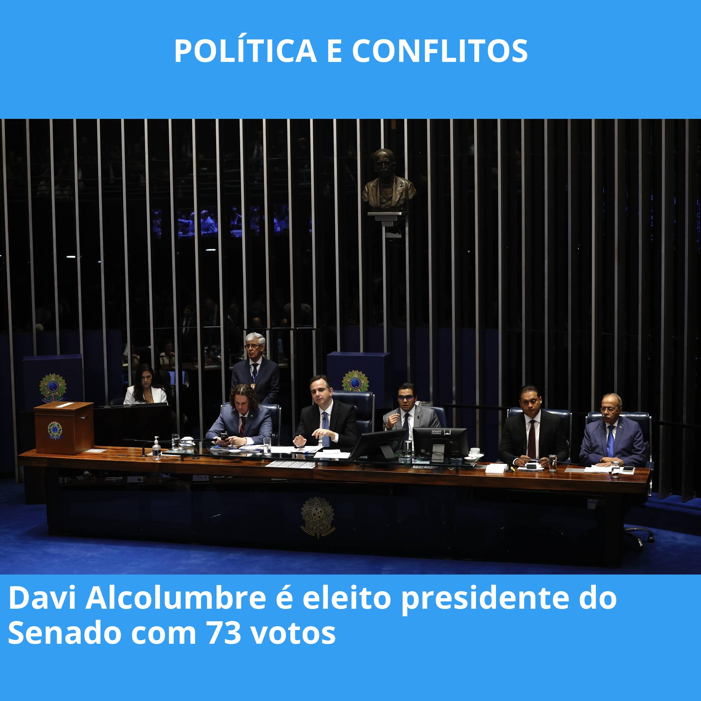 Davi Alcolumbre é eleito presidente do Senado com 73 votos